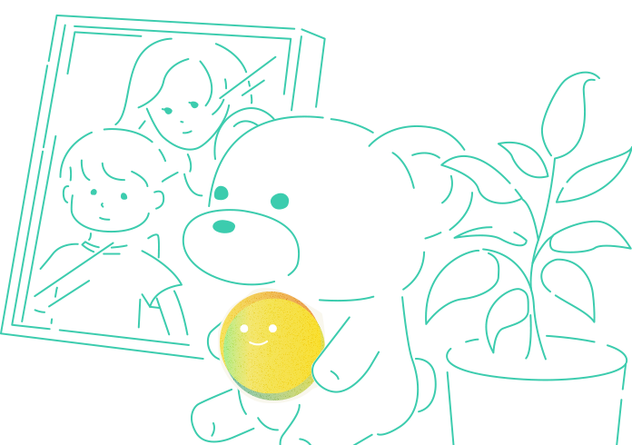 家族写真とくまのぬいぐるみのイラスト